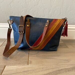 IN BLUE Handmade Leather 70's Bowler Bag Blue Leather Purse Cross Body